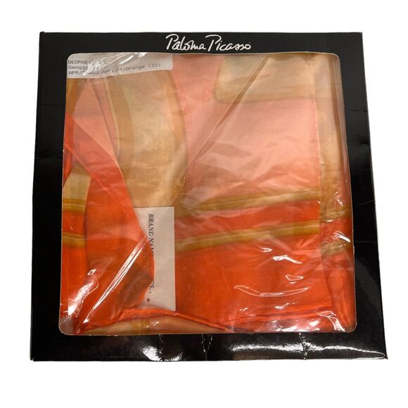 Vintage 90s Paloma Picasso Silk Georgette Giant Xs and Os Scarf Orange Apricot - Picture 6 of 9